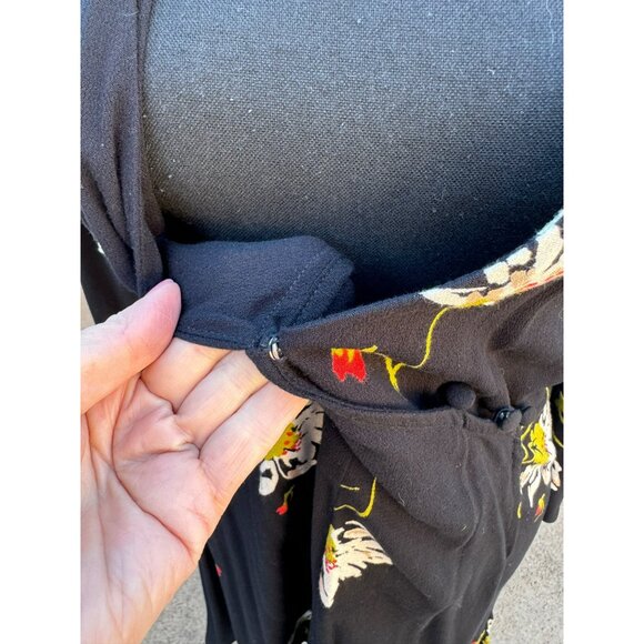 Free People Black Floral V-Neck Dress Bell Sleeves Boho Cottage Core Feminine - Picture 12 of 13